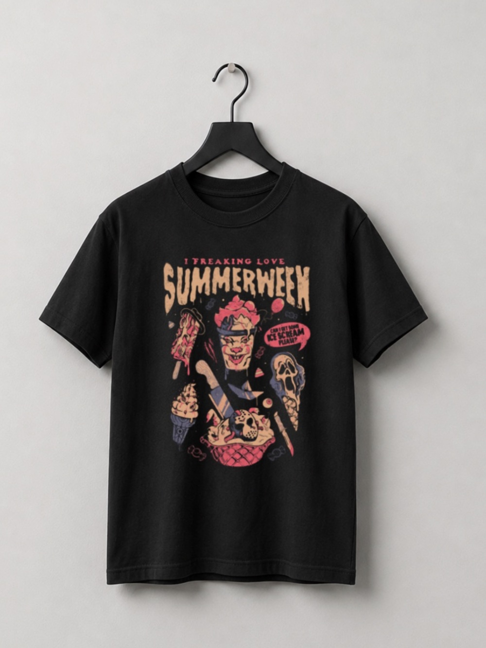 L Black Summerweek Graphic Tee with Multicolor Retro Print